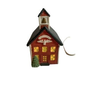 americana porcelain collectable red school house building christmas village